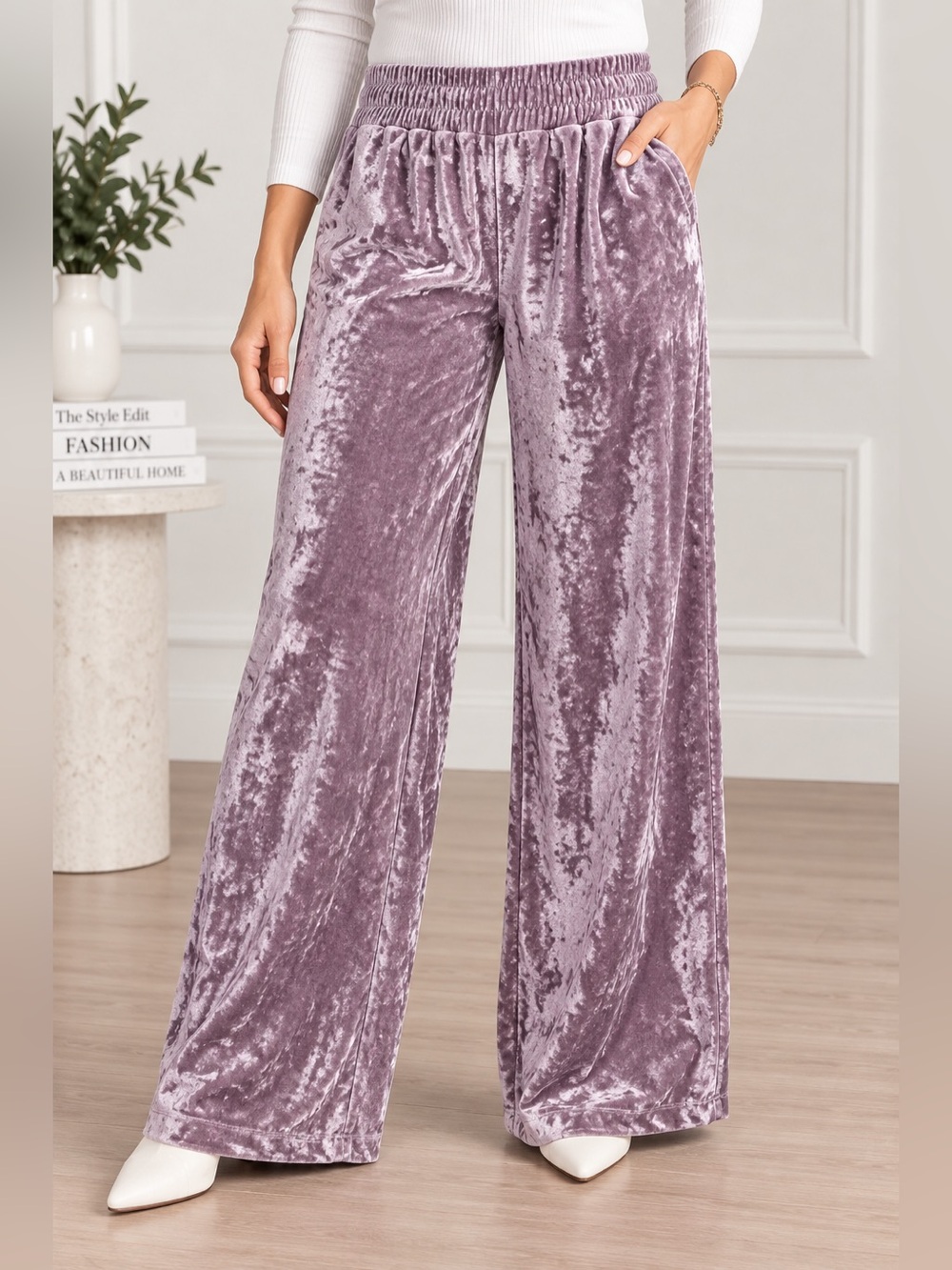 A New Day Women’s Purple Crushed Velvet Wide Leg Pull On Pants Size M